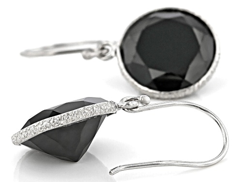 12.00ctw Round Black Spinel Rhodium Over Sterling Silver Dangle Earrings