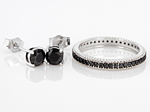 1.5ctw Round Black Spinel Rhodium Over Sterling Silver Jewelry Set