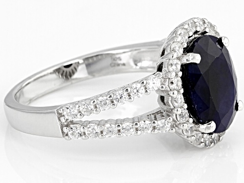 2.00ctw Oval Sapphire With 1.00ctw Round White Zircon Rhodium Over Sterling Silver Ring - Size 7