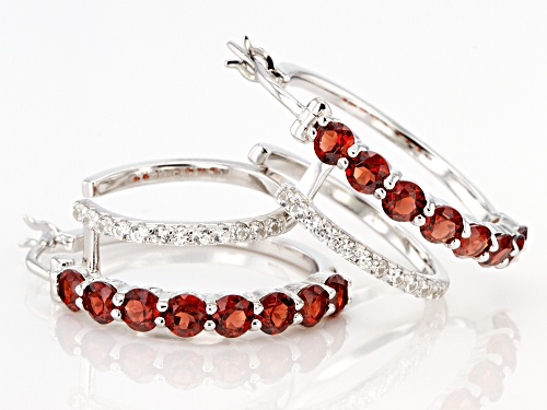 2.25ctw Garnet With .35ctw White Zircon Rhodium Over Sterling Silver Earring Set