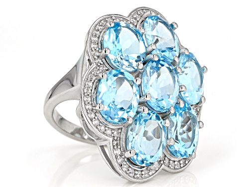 19.00ctw Oval Glacier Topaz™ With 0.75ctw Round White Zircon Rhodium Over Sterling Silver Ring - Size 7