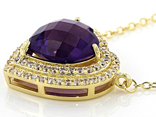 4.50ct Heart Shape African Amethyst & .90ctw White Zircon 18k Yellow Gold Over Silver Pendant/Chain