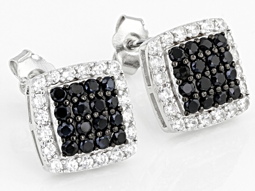 .70ct Round Black Spinel With .79ctw White Zircon Rhodium Over Sterling Silver Earrings