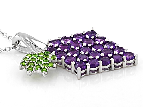 2.00ctw Amethyst with 0.20ctw Russian Chrome Diopside Rhodium Over Silver Grape Pendant with Chain