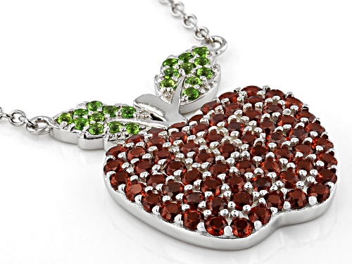2.50ctw Garnet with 0.25ctw Chrome Diopside Rhodium Over Sterling Silver Apple Necklace