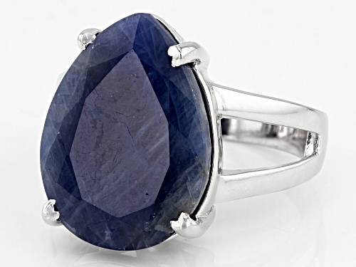 11.00ct Pear Shape Blue Sapphire Rhodium Over Sterling Silver Ring - Size 8
