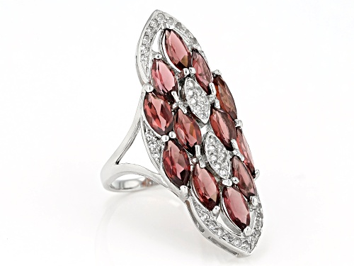 7.00ctw Marquise Red Garnet with 0.40ctw Round White Zircon Rhodium Over Silver Ring - Size 7