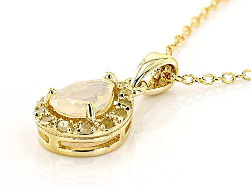 0.30ctw Ethiopian Opal and 0.15ctw Yellow Diamond 18K Yellow Gold Ov Sterling Silver Pendant W Chain