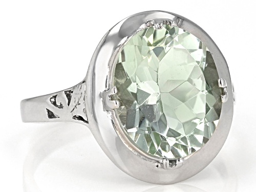 3.70ct Oval Prasiolite Rhodium Over Sterling Silver Ring - Size 9