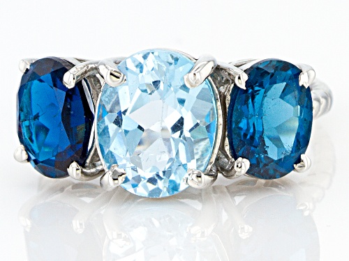 3.00ct Glacier Topaz™ And 3.00ctw London Blue Topaz Rhodium Over Sterling Silver Ring - Size 10