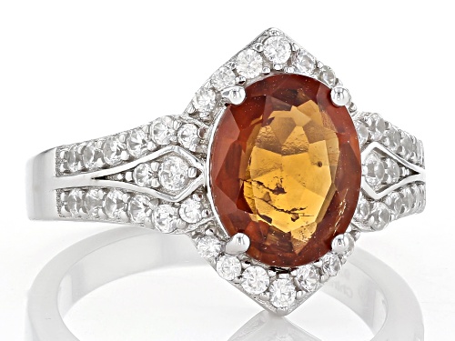 4.05ctw Orange Hessonite And White Zircon Rhodium Over Sterling Silver Ring - Size 7