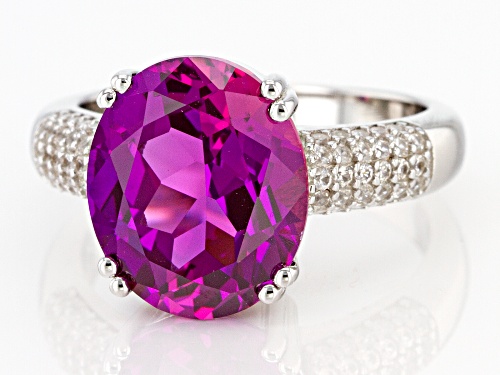 6.00ctw Lab Created Purple Sapphire with 0.40ctw White Zircon Rhodium Over Sterling Silver Ring - Size 8