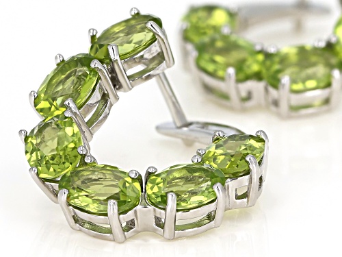 6.00ctw Oval Green Peridot Rhodium Over Sterling Silver Earrings