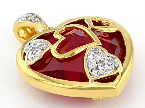 14.10ct Lab Ruby with .03ctw White Diamond Accent 18k Yellow Gold Over Sterling Silver Pendant