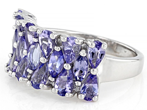 2.80ctw Mixed Shape Blue Tanzanite Rhodium Over Sterling Silver Ring - Size 7