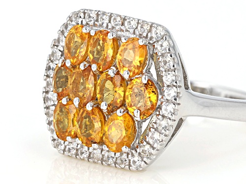2.26ctw Oval Mandarin Garnet with 0.38ctw White Zircon Rhodium Over Sterling Silver Ring - Size 8