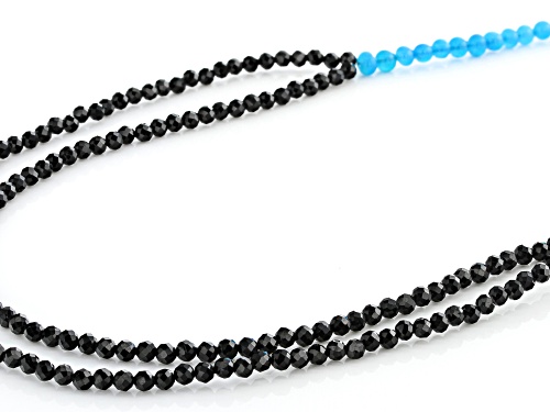 Round Black Spinel With Blue Ethiopian Opal Sterling Silver Necklace - Size 18