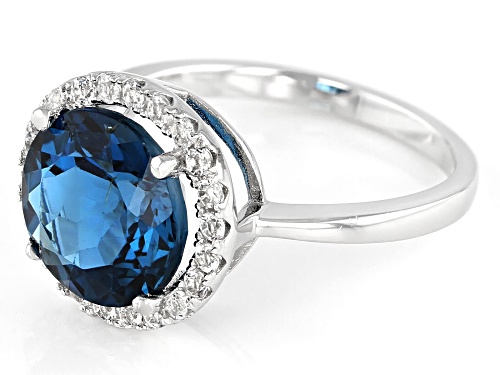 3.50CT Round London Blue Topaz with 0.30ctw White Topaz Rhodium Over Silver Halo Ring - Size 8