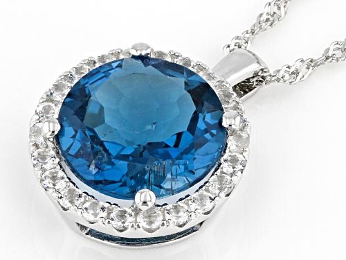 4.00ct London Blue Topaz with .30ctw White Topaz Rhodium Over Sterling Silver Pendant with Chain
