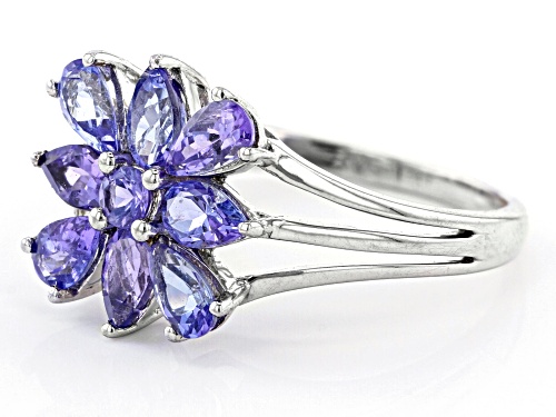 1.50ctw Round and Pear Shaped Blue Tanzanite Rhodium Over Sterling Silver Ring - Size 9