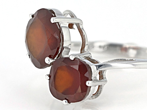 4.00ctw Cushion Hessonite Rhodium Over Sterling Silver Bypass Ring - Size 8