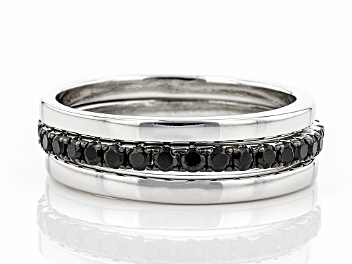 0.88ctw Round Black Spinel Rhodium Over Sterling Silver Band Ring - Size 7