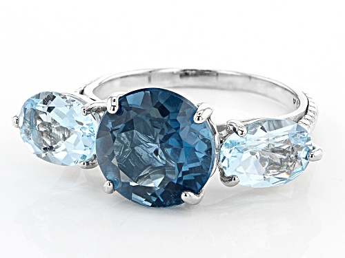 4.00ct London Blue Topaz with 2.00ctw Sky Blue Topaz Rhodium Over Sterling Silver 3 Stone Ring - Size 9