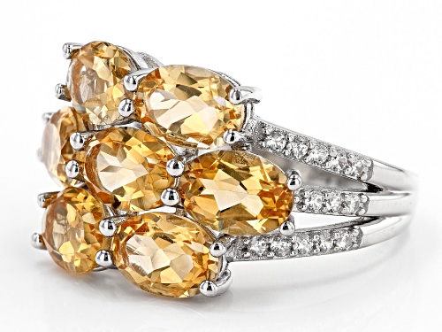 1.75CTW Oval Citrine with 0.25ctw White Zircon Rhodium Over Sterling Silver Cluster Ring - Size 7