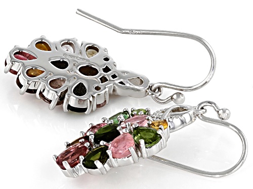 4.50ctw Multi Color Tourmaline Rhodium Over Sterling Silver Cluster Earrings