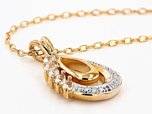 0.27ctw White Topaz and Diamond Accent 18K Yellow Gold Over Bronze Pendant with Chain