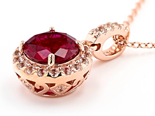 3.47ctw Lab Ruby & .78ctw Lab Sapphire 18k Rose Gold Over Silver Pendant W/Chain & Earring Set