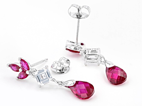 2.12ctw Lab Ruby With .73ctw Lab White Sapphire Rhodium Over Sterling Silver Earrings