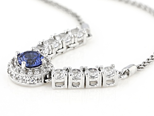 .55ct Lab Blue Sapphire With 1.11ctw Lab White Sapphire Rhodium Over Sterling Silver Bolo  Necklace - Size 26