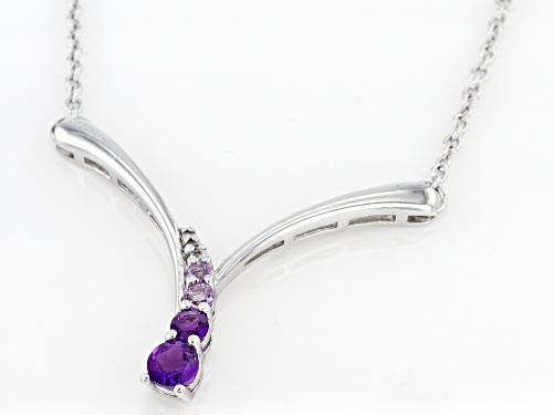 0.35ctw African Amethyst, Lab White Sapphire &   Amethyst Rhodium Over Silver Necklace - Size 18