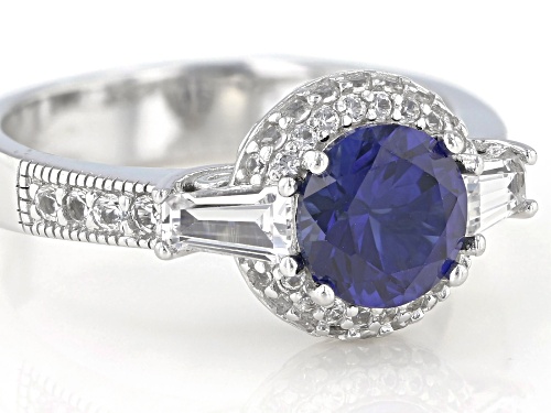 1.20ct Lab Blue Sapphire With .85ctw Lab White Sapphire Rhodium Over Sterling Silver Ring - Size 7