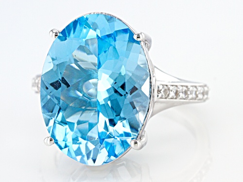 15.50ctw Glacier Topaz™ With 0.26ctw White Zircon Rhodium Over Sterling Silver Ring - Size 6