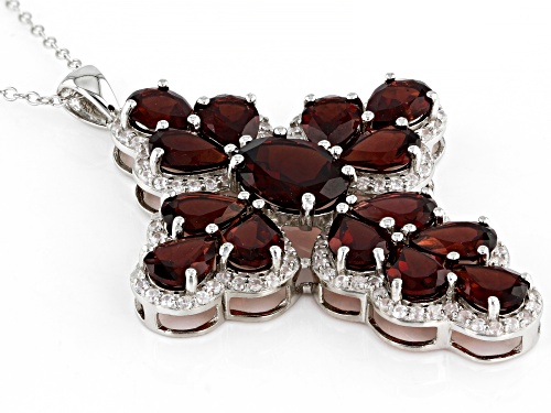 8.00ctw Garnet and 1.25ctw White Zircon Rhodium Over Sterling Silver Pendant with Chain