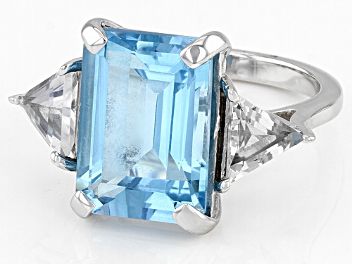 9.00ct Glacier Topaz™ With 1.10ctw White Topaz Rhodium Over Sterling Silver Ring - Size 8