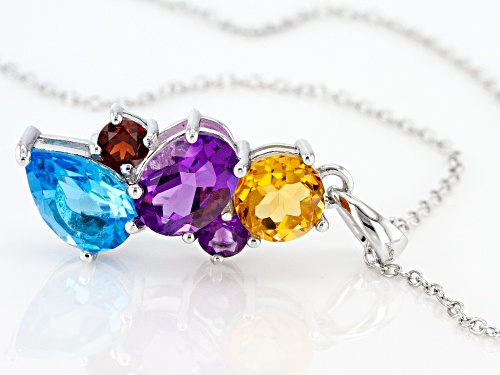 3.41ctw Multi-Gemstone Rhodium Over Sterling Silver Dangle Pendant With Chain