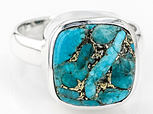 12x12mm Blue Turquoise Sterling Silver Ring. - Size 10