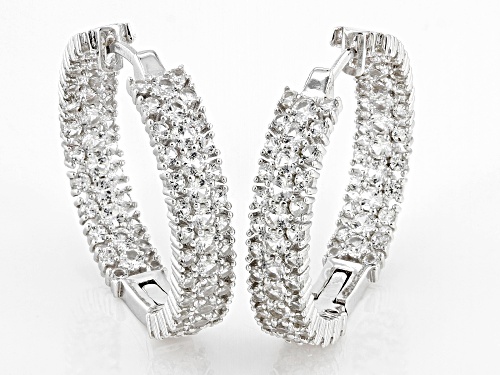 3.77ctw Round Lab Created White Sapphire Rhodium Over Sterling Silver Hoop Earrings