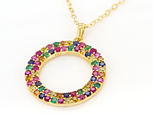 1.81ctw Lab Emerald, Lab Ruby & Multi Color Lab Sapphire 18k Yellow Gold Over Silver Pendant W/Chain