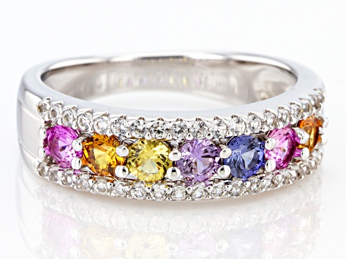 1.36ctw Round Lab Created Multi-Color Sapphire Rhodium Over Sterling Silver Ring - Size 8