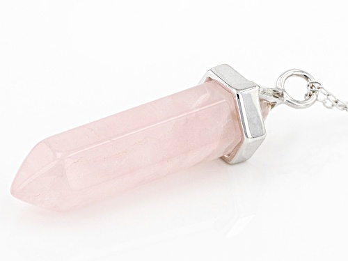 28x6mm Rose Quartz Rhodium Over Sterling Silver Necklace - Size 18