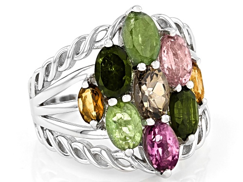 2.75ctw Oval Multi-Tourmaline Rhodium Over Sterling Silver Ring - Size 8