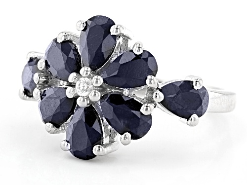3.60ctw Blue Sapphire and 0.10ctw White Zircon Rhodium Over Sterling Silver Ring. - Size 7