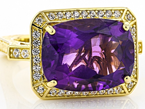 7.25ct Amethyst and 0.40ctw White Zircon 18K Yellow Gold Over Sterling Silver Ring - Size 7