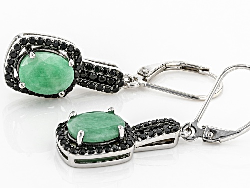 2.00ctw Oval Emerald and 0.70ctw Black Spinel Rhodium Over Sterling Silver Earrings