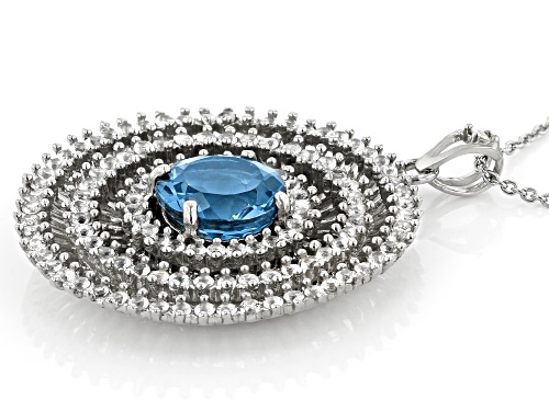 4.00ctw London Blue Topaz & 2.01ctw White Topaz Rhodium Over Sterling Silver Pendant With Chain