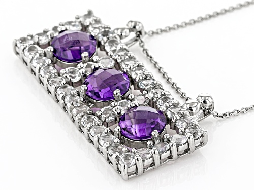 4.50ctw Amethyst and 4.50ctw White Topaz Rhodium Over Sterling Silver Pendant With Chain.
